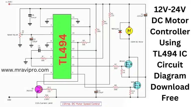 12V-24V DC Motor Controller Using TL494 IC Circuit Diagram Download Free