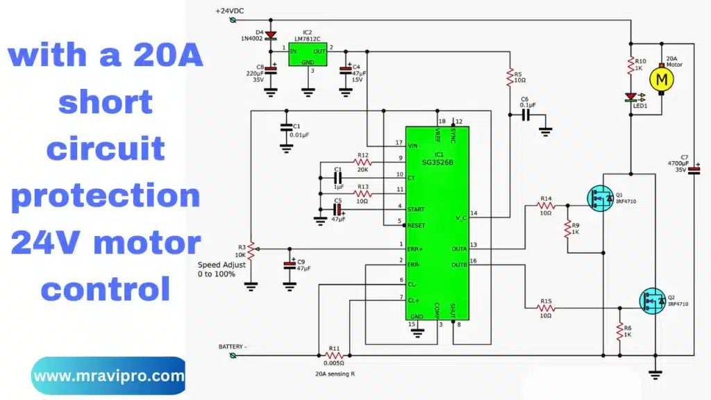 with a 20A short circuit protection 24V motor control
12V-24V DC Motor Controller Using TL494 IC Circuit Diagram Download Free