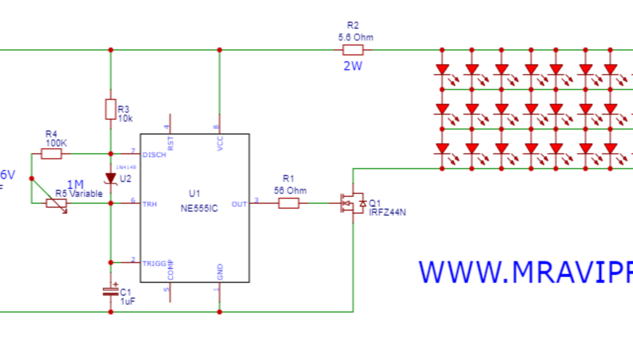 Emergency LED Light Circuit Diagram | LED Strobe Light Using NE555IC